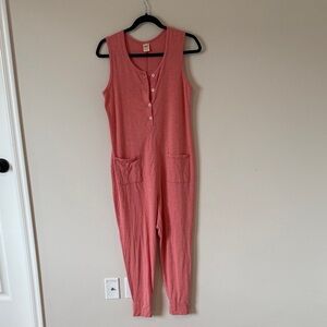 Smash + Tess Coral Sleeveless Button-Front Jumpsuit with Pockets